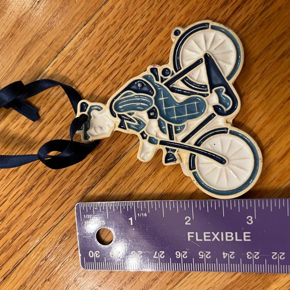 Vintage Bicyclist Ornament with Blue Ribbon
